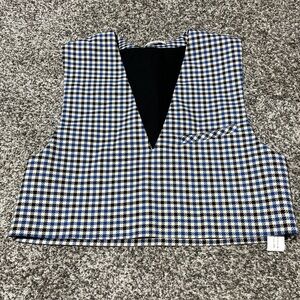 Zara Plaid Crop Top Checkered Print Blue Sleeveless V-neck Pullover Size XS